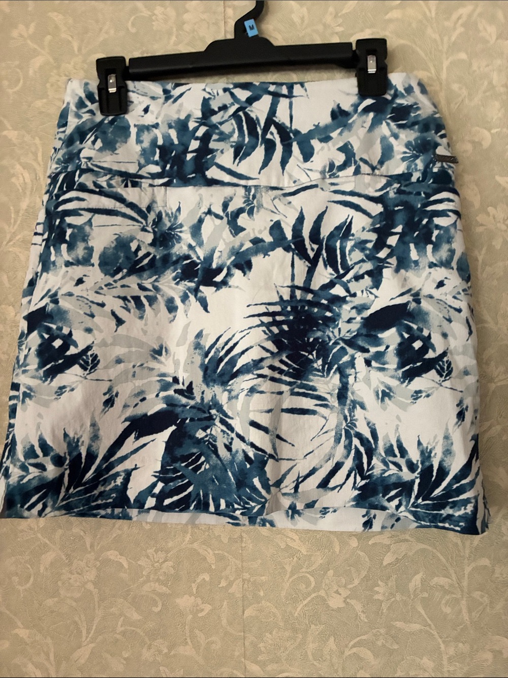 Blue and White Tropical Print Skort